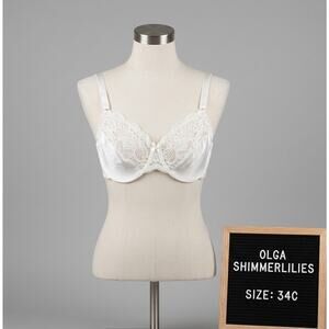 Vintage Olga 34C Bra Ivory Shimmerlilies Satin Lace Style 33007 Second Skin
